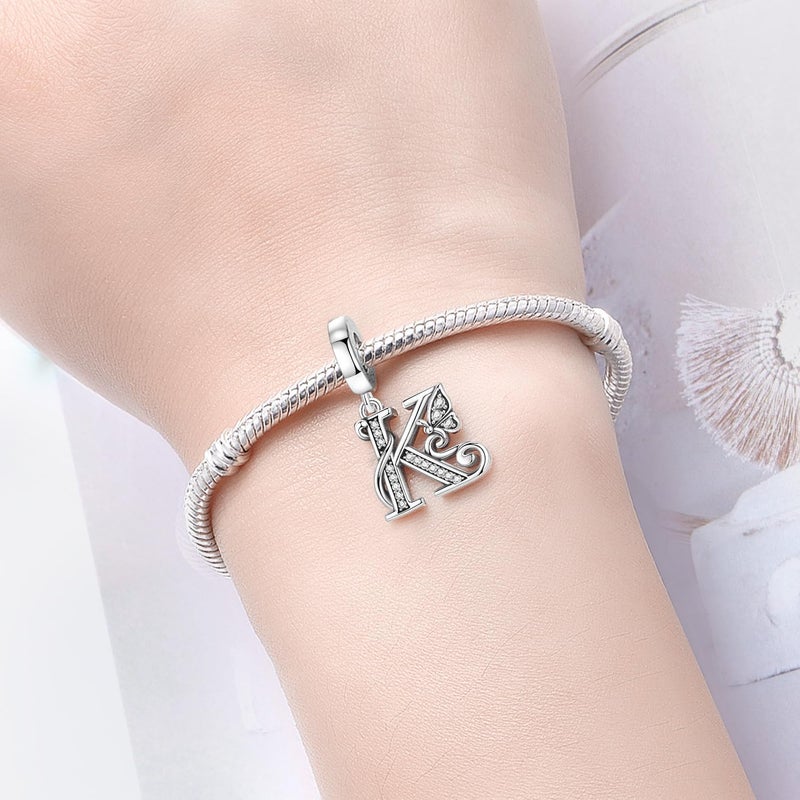 PANPOKI Store 2 Pack 925 Sterling Silver Butterfly Letter Charms for Bracelets and Necklace Alphabet Initial Dangle Pendants Round Spacer Beads Pave Cubic Zirconia Jewelry Gift for Women - Image 5